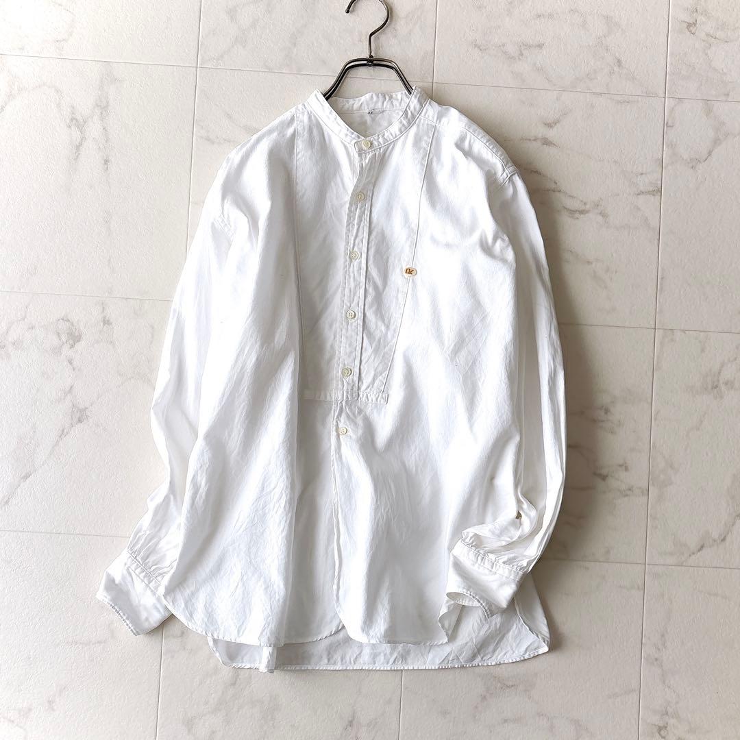 45R 薄オックスの908ビッグーグーシャツ ホワイト 2ゆったり 刺繍ボタン 45Rバチストレースの908ビッグーグーシャツ: WOMEN｜45R