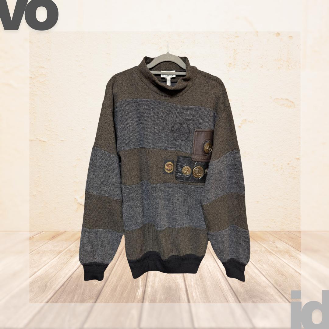 80s 90s VINTAGE ジャンフランコフェレ レザー デザインニット 90s】ジャンフランコフェレGIANFRANCO FERRE/レア/ビンテージ