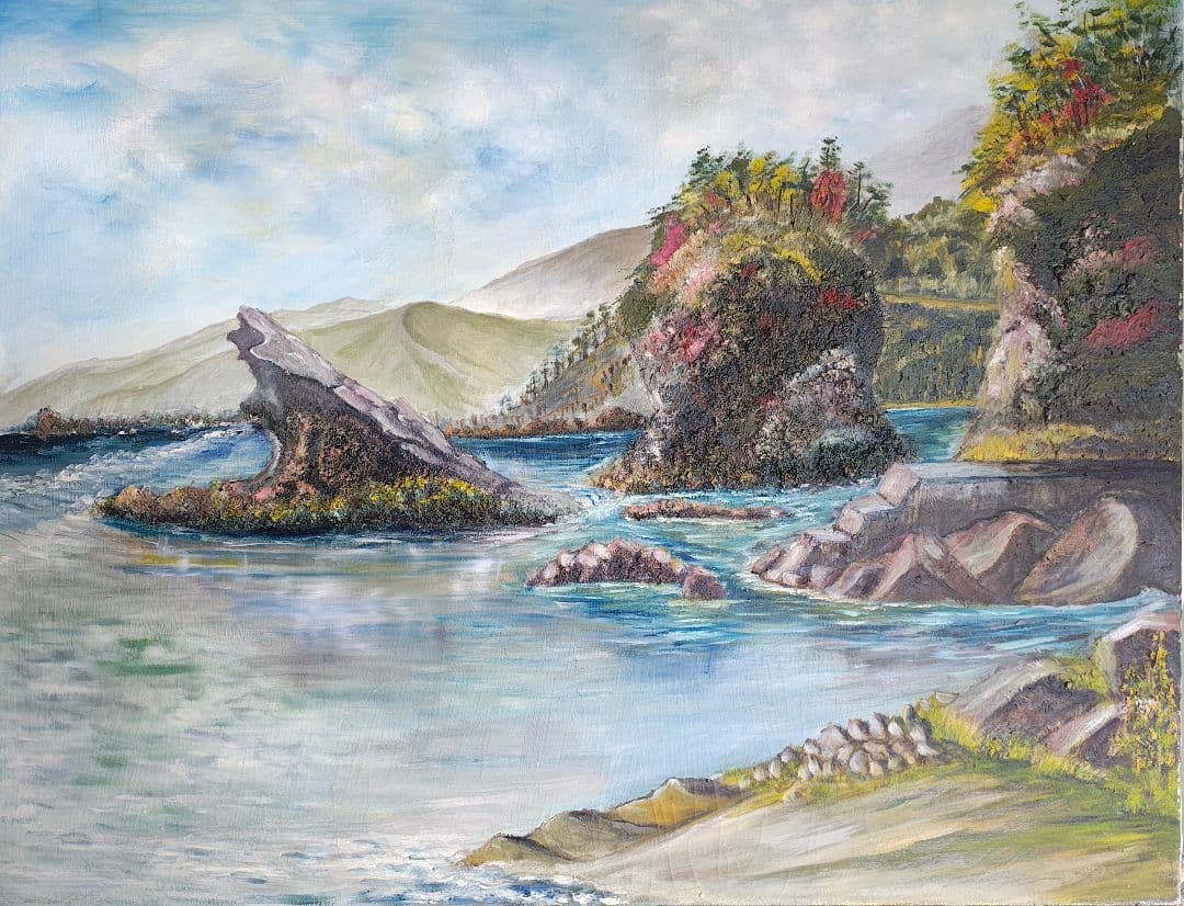 F50号 大型原画】日豊海岸 油彩画「秋-海辺の想」宮崎 大分 風景画