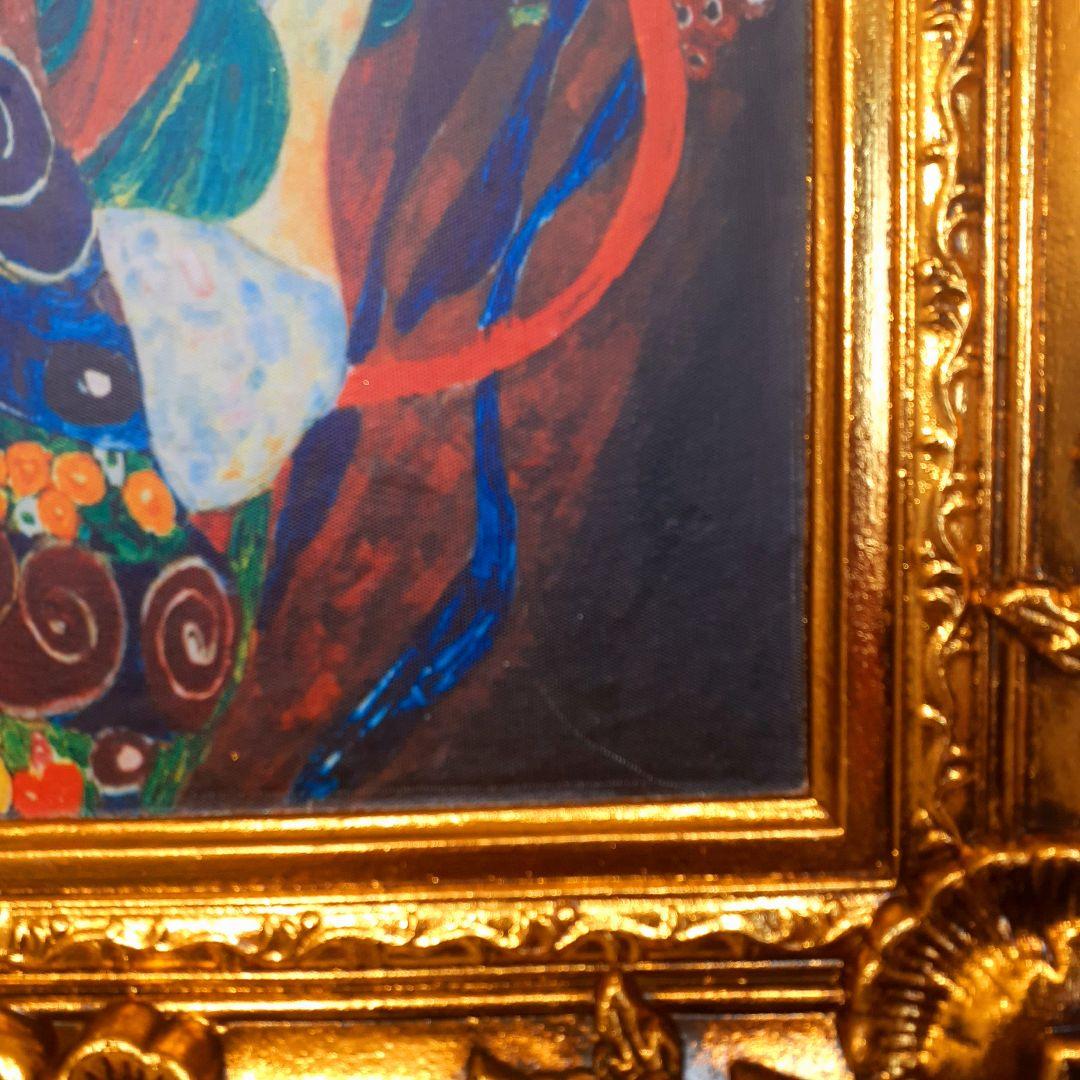 グスタフクリムト作画 TheMaiden 良質キャンバス 豪華 金箔額縁付