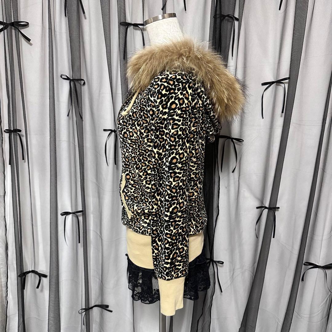 平成ギャル y2k ヒョウ柄 レオパード ファー フード付き パーカー