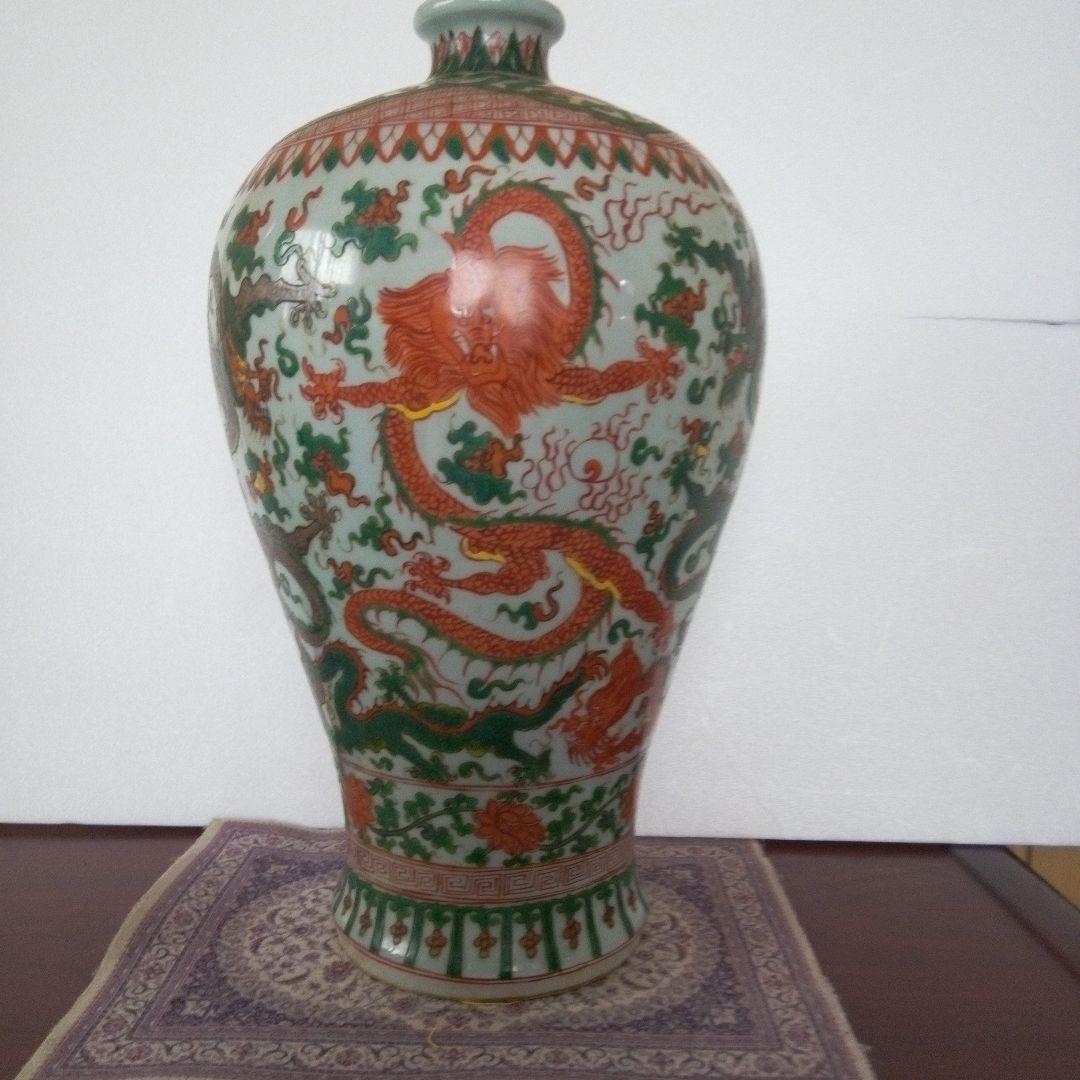 新品 通販ホビー・楽器・アート - 中国古玩 大明嘉靖年製 色絵龍紋様 梅瓶