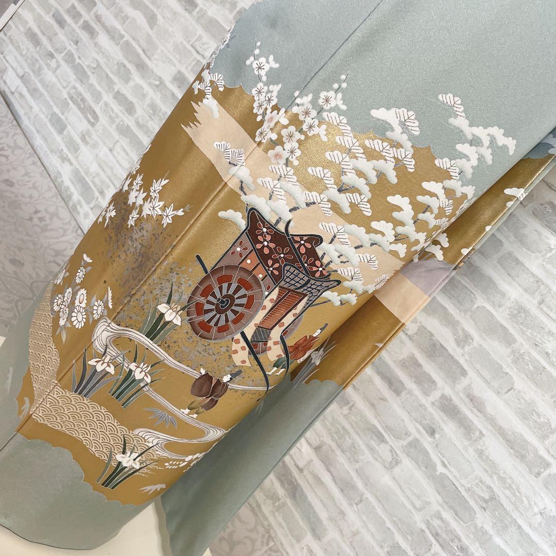 訪問着 フルセット 御所車 橘 金彩加工 落款 着物 風景画 H2