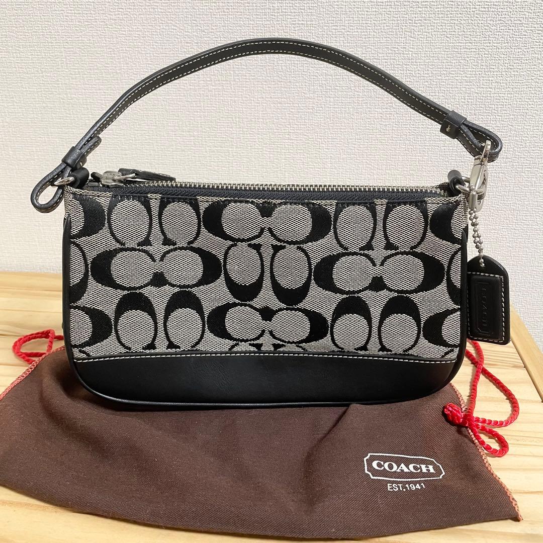 コーチ COACH 6094 美品 シグネチャー アクセサリーポーチ 黒 袋付き