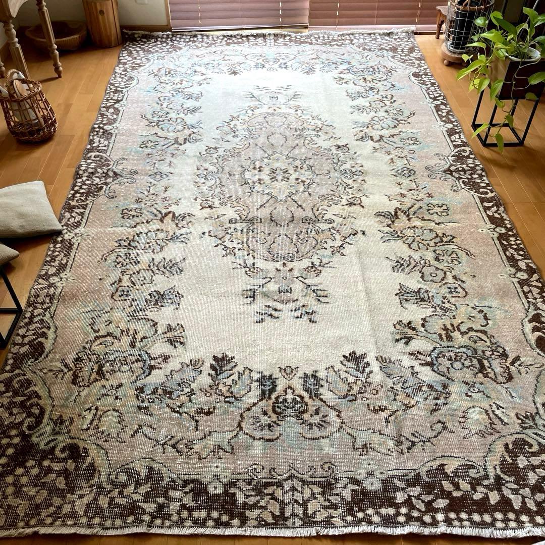 超大判170×292 フローラルメダリオン　グレージュ　トルコヴィンテージラグ 超大判170×292 フローラルメダリオン グレージュ トルコヴィンテージ