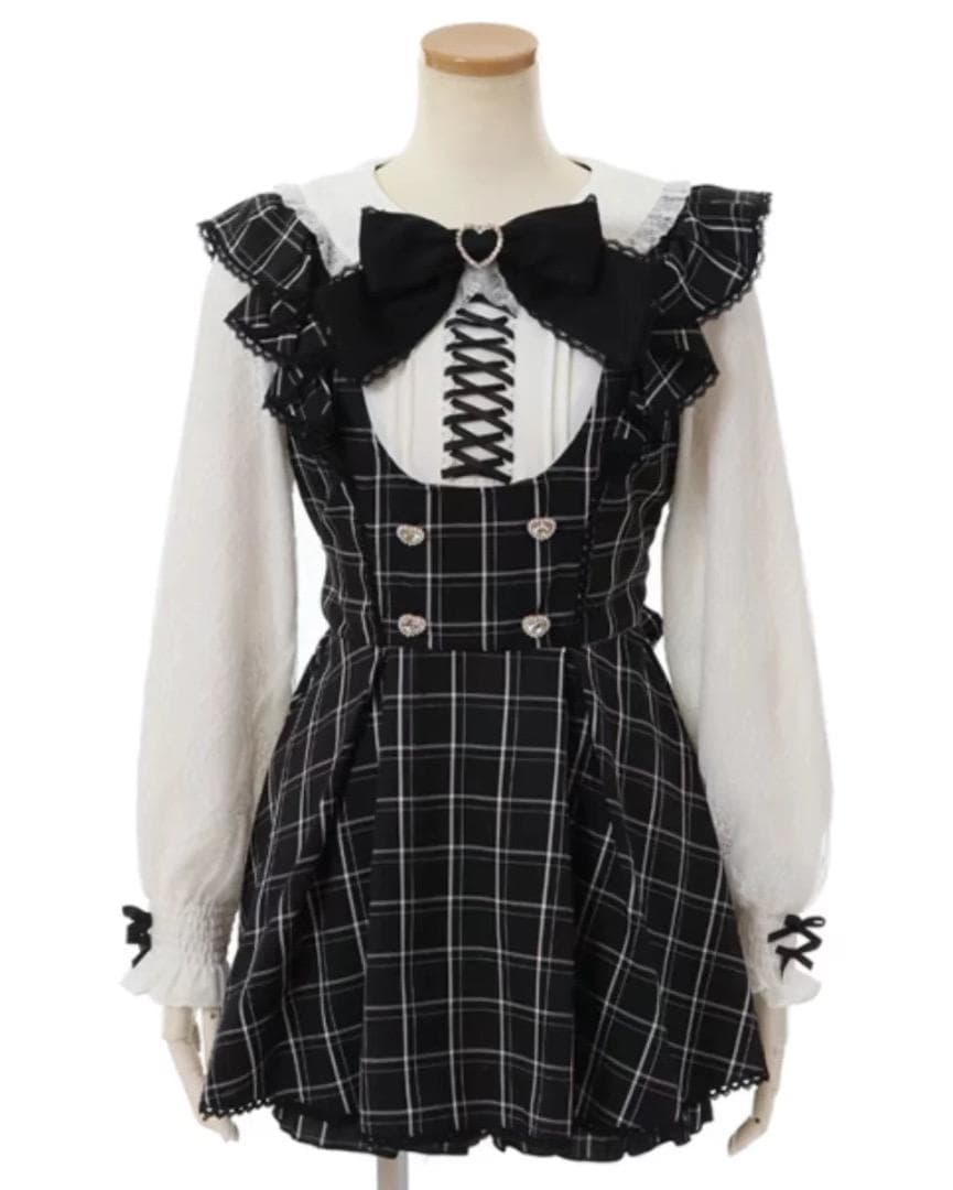 リズリサ フリルスピンドルセットアップ ブラックチェック チェック柄