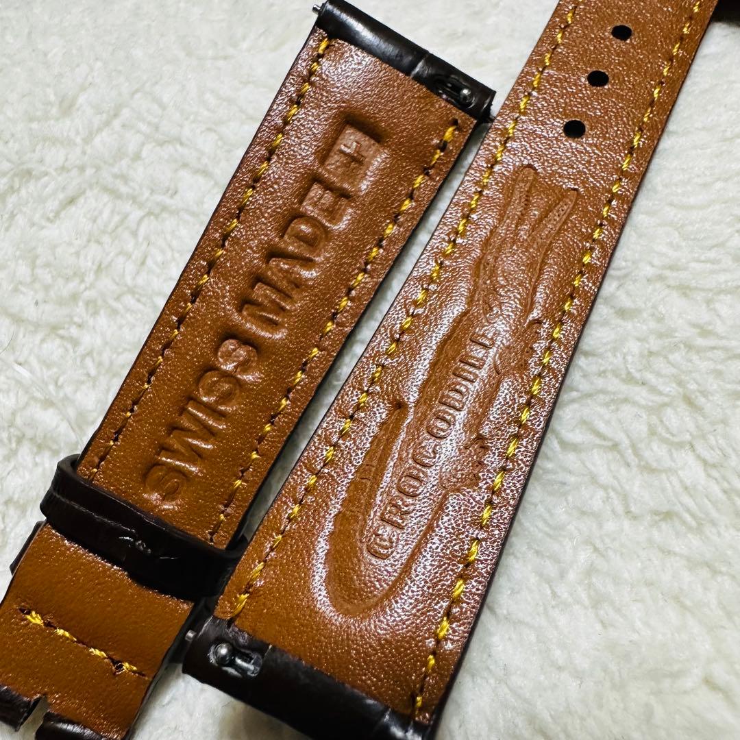 2007#19mm-16mmダークブラウン☆ スイス製☆本物クロコダイルベルト