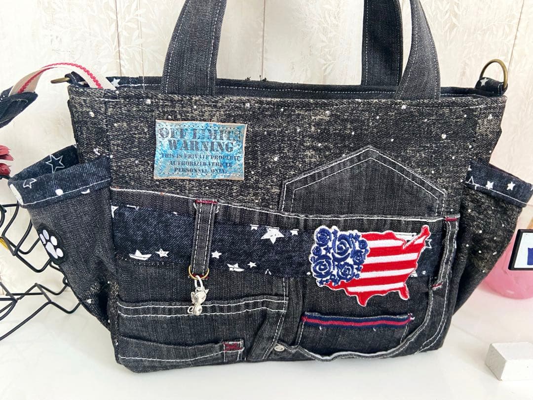 デニムリメイクバッグS ブラックストーンデニム