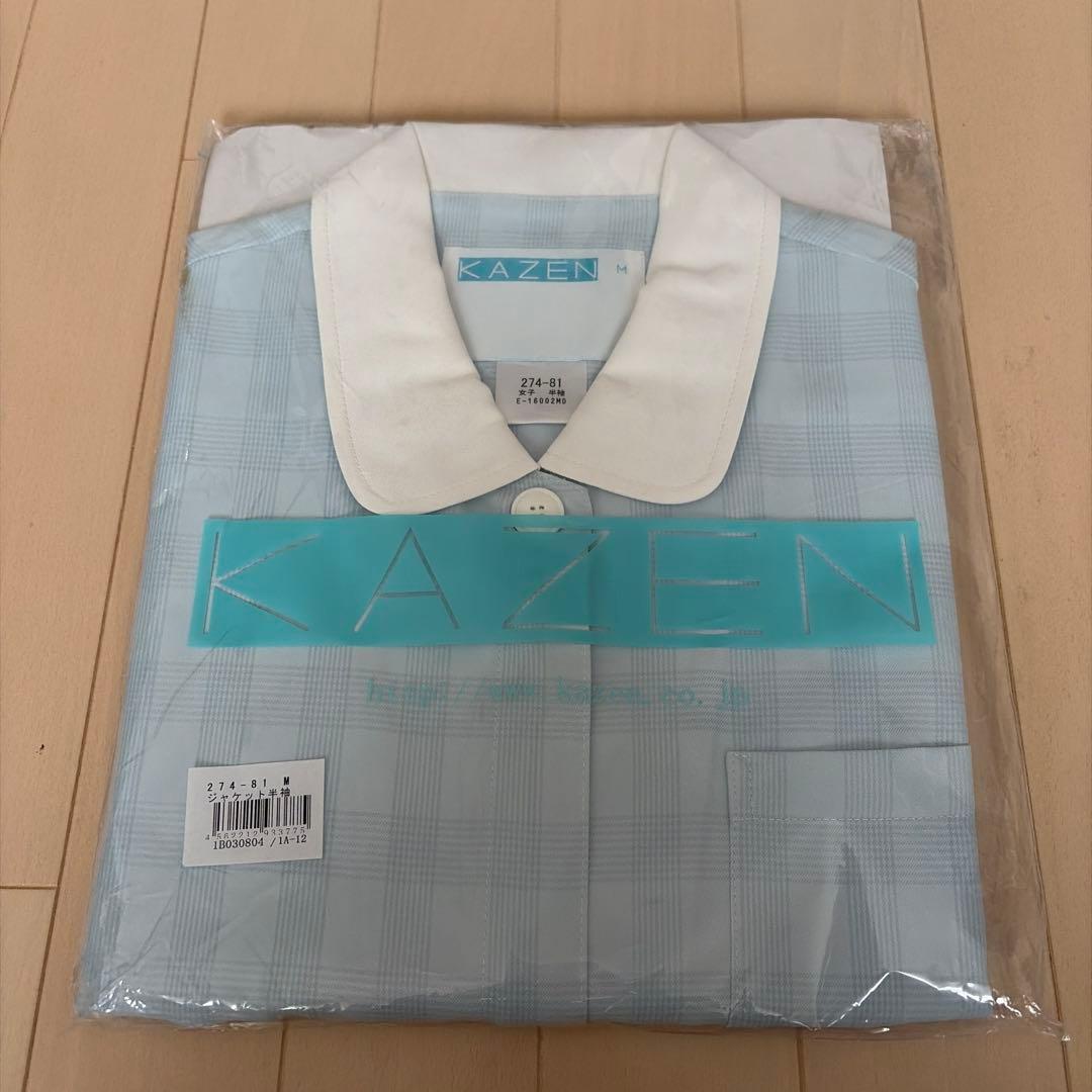 KAZEN 半袖ジャケット　女性用 Mサイズ 水色シャドーチェック柄 シャドーチェックジャケット半袖[KAZEN製品] 274-81｜THS-白衣通販・販売
