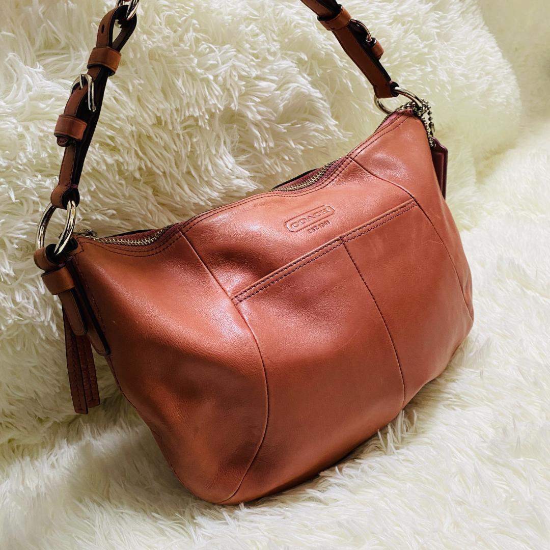 コーチ coach ショルダーバッグ サーモンピンク レザー - メルカリ
