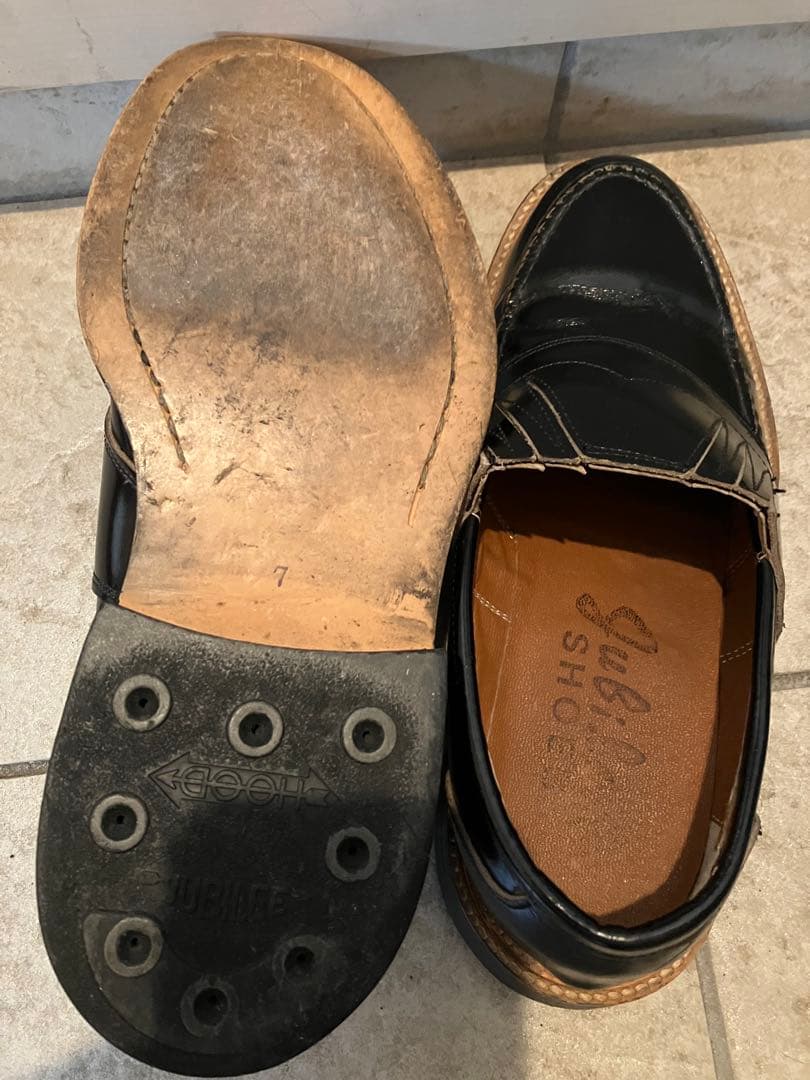 ジュビリーシューズ黒 レザー スリッポン ロカビリー サイズ7(25cm