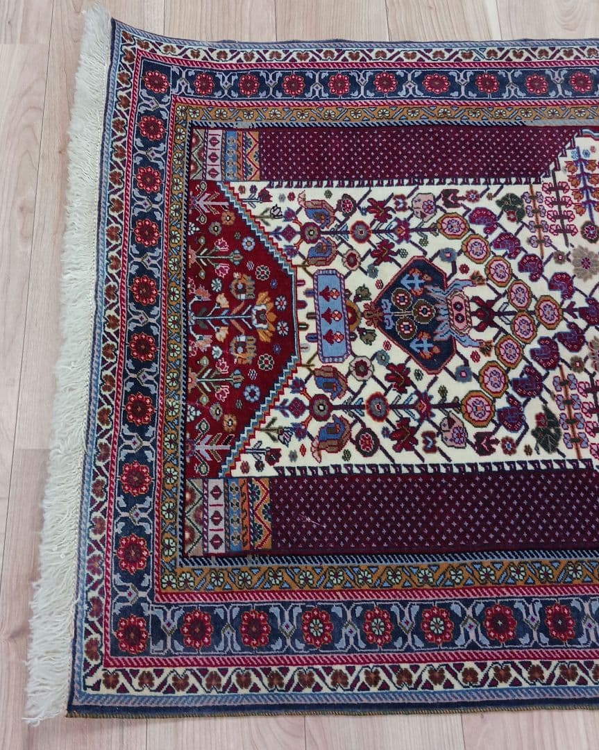 Y2762-1 ペルシャ絨毯 ウール 手織り 122×81㎝ ラグ マット