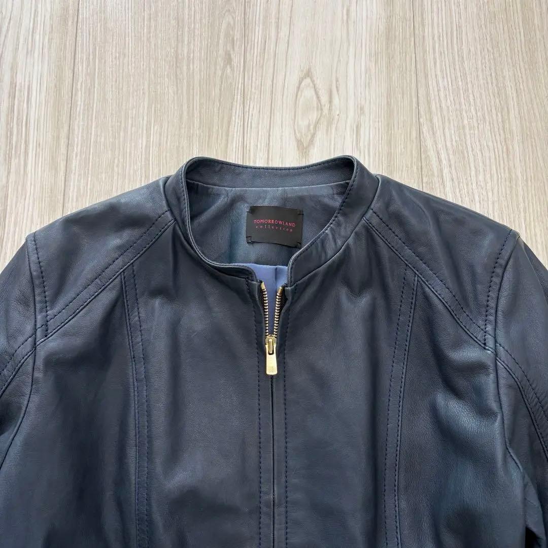 美品】23AW TOMORROWLAND レザージャケット 40 ネイビー
