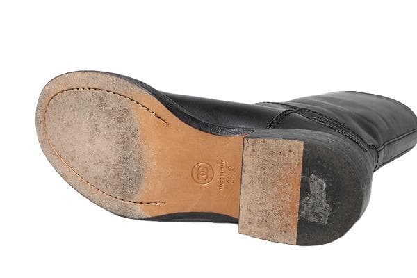 23.5cm CHANEL カーフスキン ロングブーツ BLACK