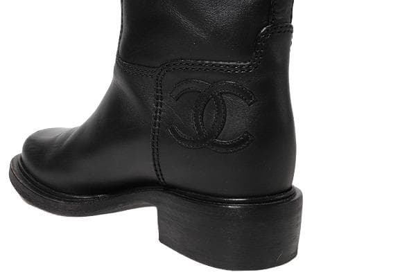 23.5cm CHANEL カーフスキン ロングブーツ BLACK