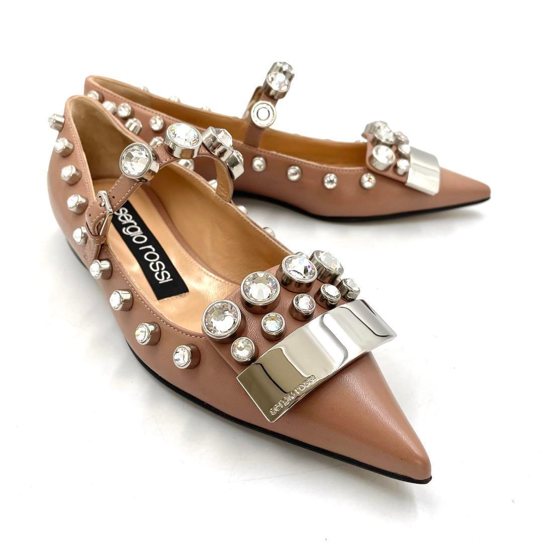 《未使用品》セルジオロッシ sr1 パンプス ビジュ ピンク ベージュ系 34