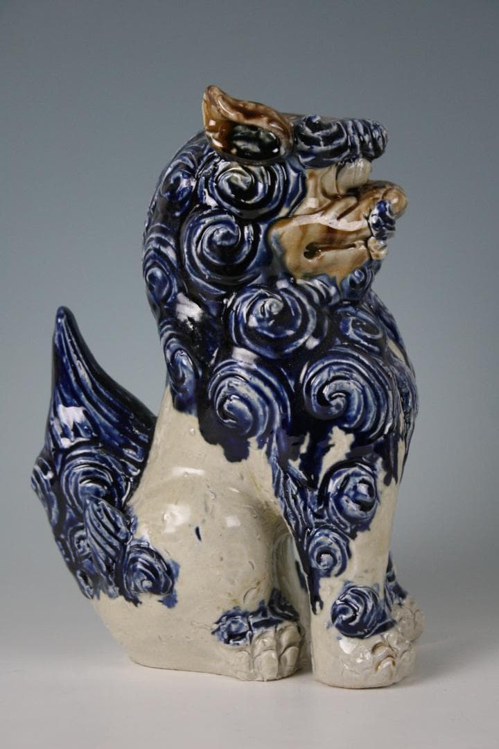 金城敏徳 作 呉須立シーサー（大）1対 金城一門アーカイブ | 人間国宝