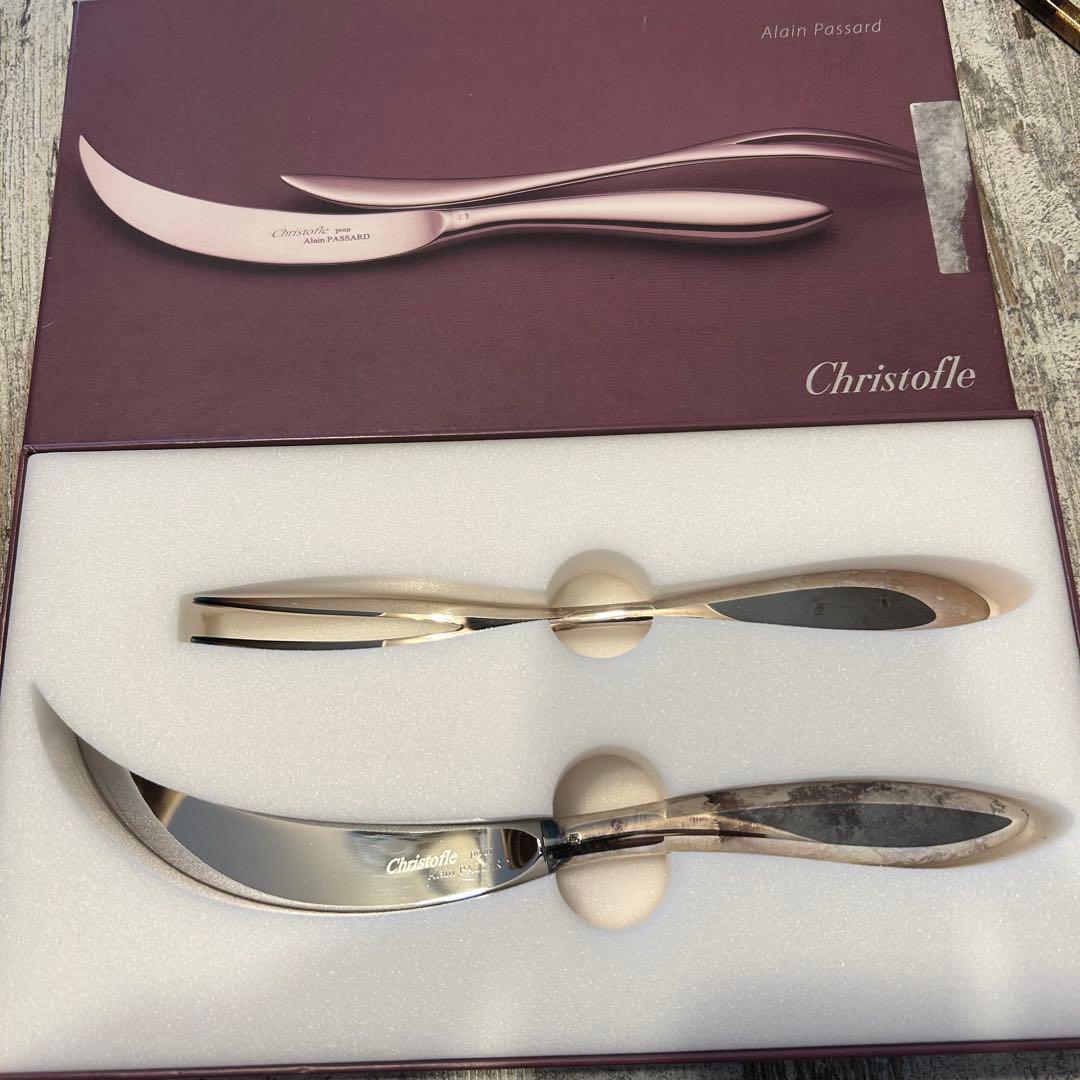 【未使用】クリストフル アランパッサー ステーキナイフ&フォークセット Amazon | 銀器セット、木製ハンドル ステーキ ナイフとフォーク