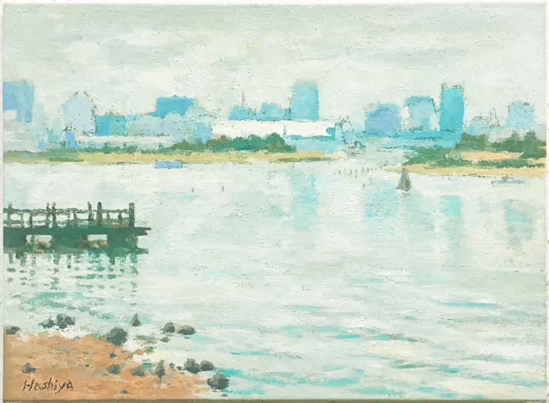 絵画 417 油絵/風景/東京/浜/海/台場/P8号絵画 417 油絵/風景/東京/浜/