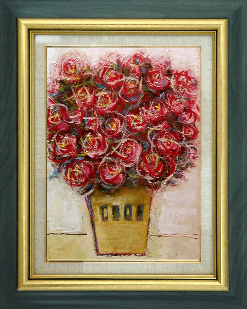 油絵 菅家令子 絵 絵画 インテリア 額付(黒) uF6-110902 花 ばら