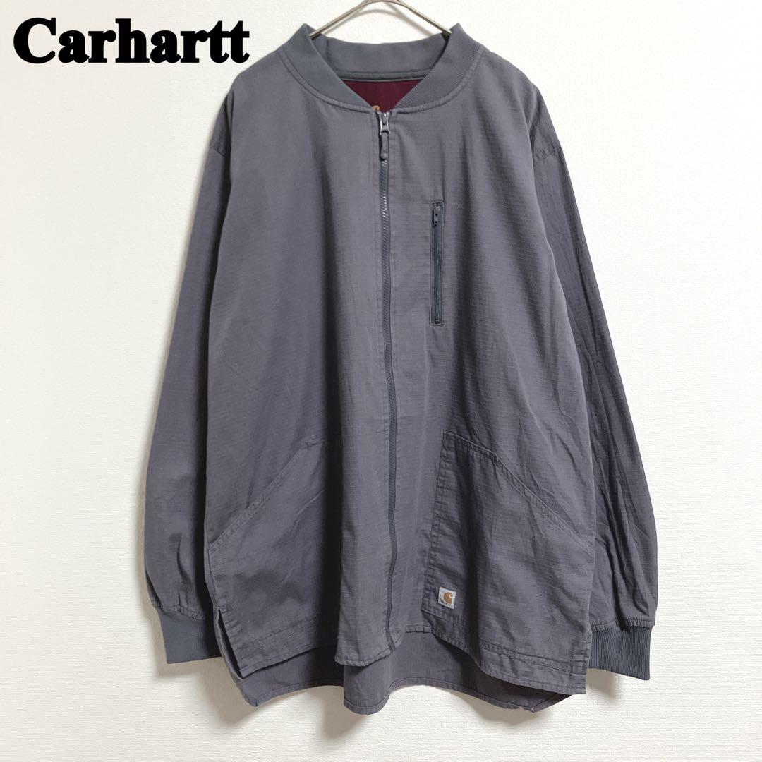 Carhartt グレー リップストップ フルジップジャケット M ロゴ入り