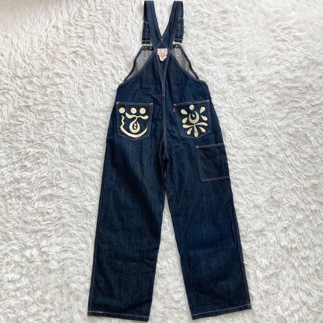 美品】EVIS デニム オーバーオール 道楽 カモメペイント 30 メンズ 青