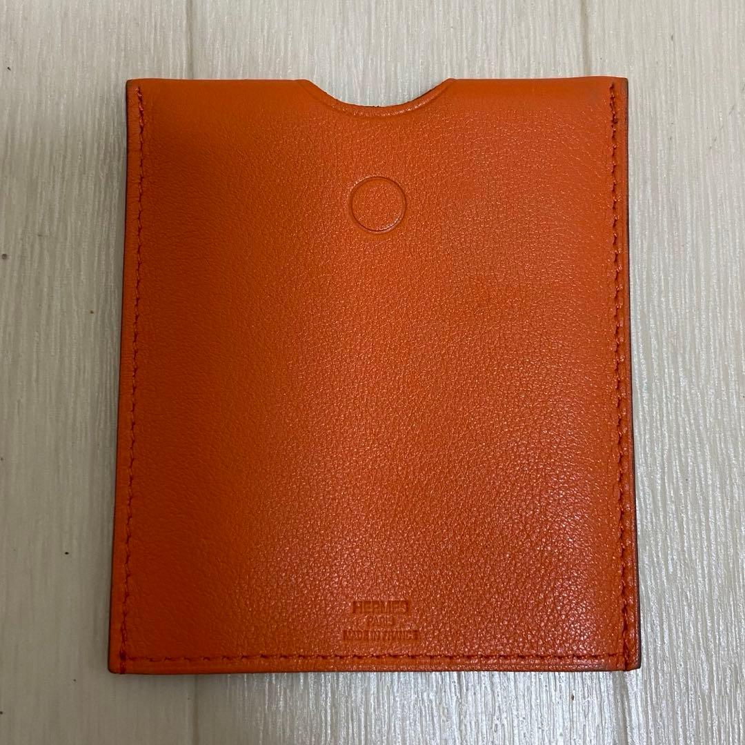 【鑑定済み】エルメス 名刺入れ カードケース オレンジ レザー 革 エルメス)オレンジ☆カルヴィ デュオ☆カード＋コインケース (HERMES