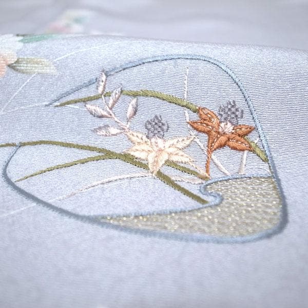 訪問着 着物 袷 刺繍 手染め ぼかし 裄64.5 M～L 新古品 sn1892