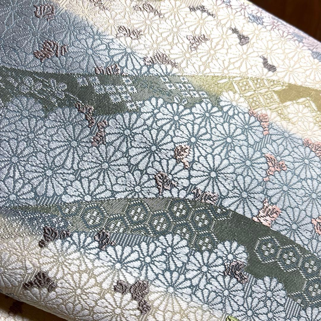 正絹【さが美】破水加工済み　袋帯《唐織　献上菊詰文》