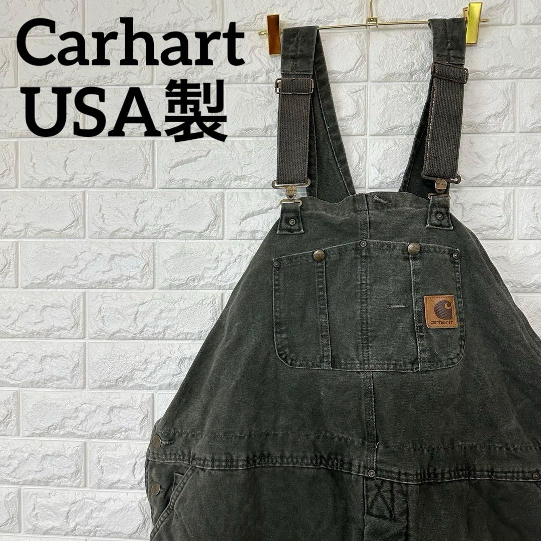 カーハートオーバーオールモスグリーンダブルニー ビッグサイズUSA製