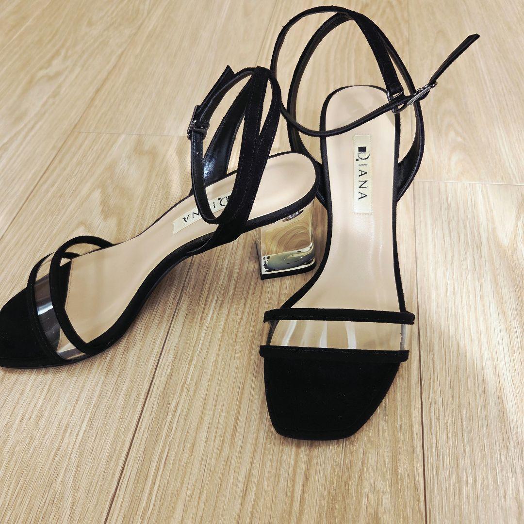 DIANA ダイアナ ブラックスエード ストラップサンダル クリアヒール 23