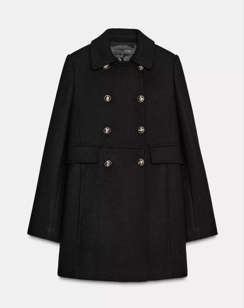 美品 ZARA ウール混紡ショート丈ダブルブレストコート ブラック S タグ付き ZARA】NEW ウール混紡ショート丈ダブルブレストコート (ZARA/コート