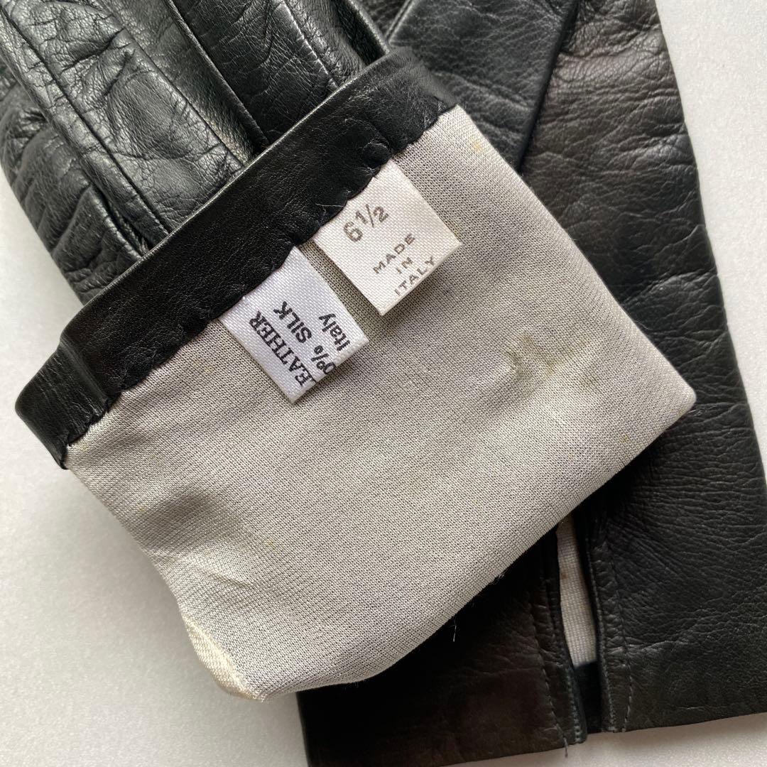 美品 イタリア製 シャネル レザーグローブ ブラック 黒革手袋 サイズ6