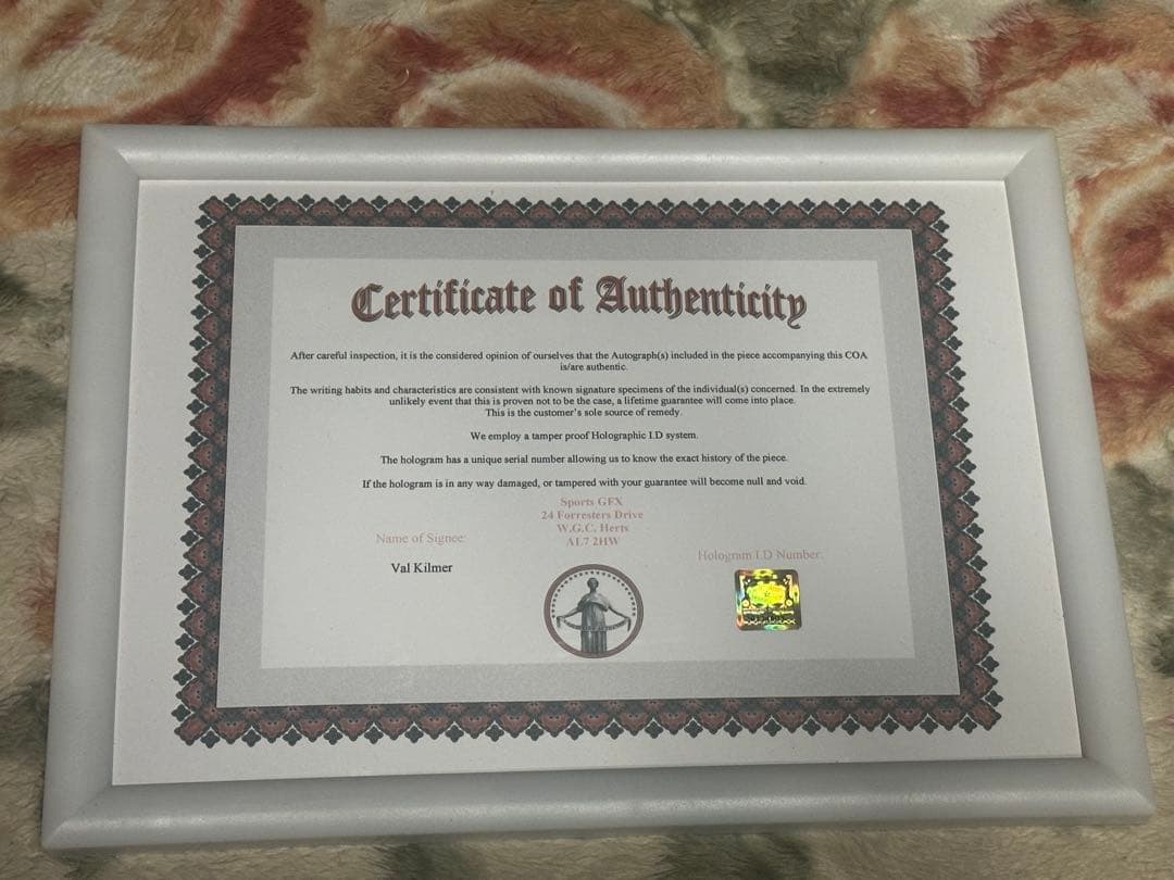 ヴァル・キルマー／トップガン/直筆サイン/認証証明書/TOPGUN - メルカリ