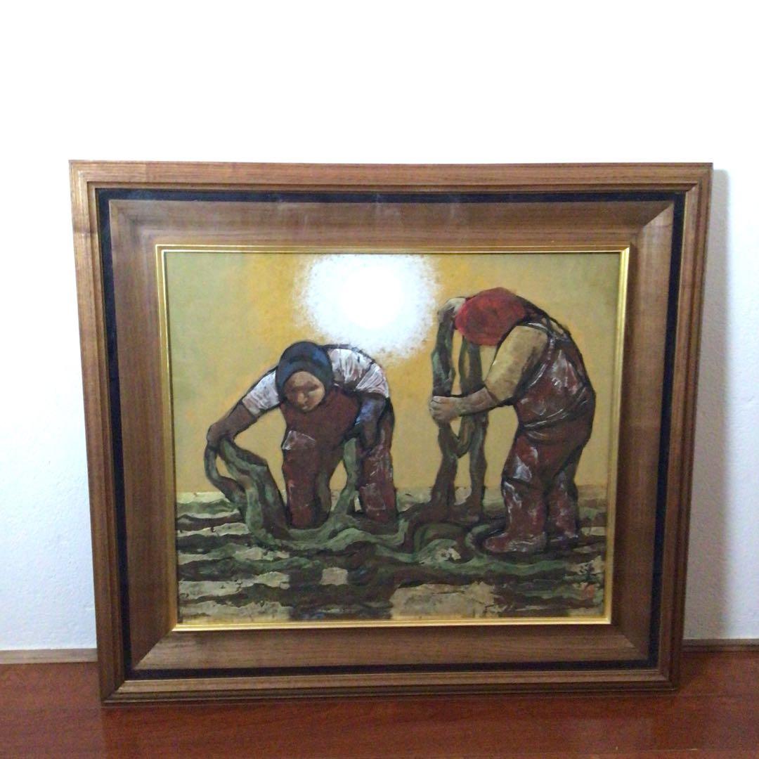 No2757額装　大森運夫　「納紗布の浜」　黄袋共箱　創画会　古美術　送料無料 m91366401134_1.jpg?1700908140