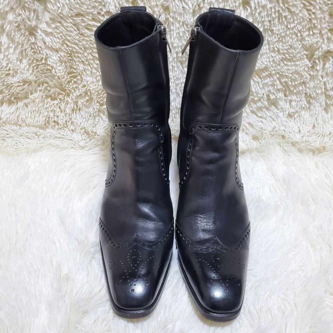 【美品】イヴサンローラン　ジョニーブーツ　サイドジップ　黒　レザー　26.5cm