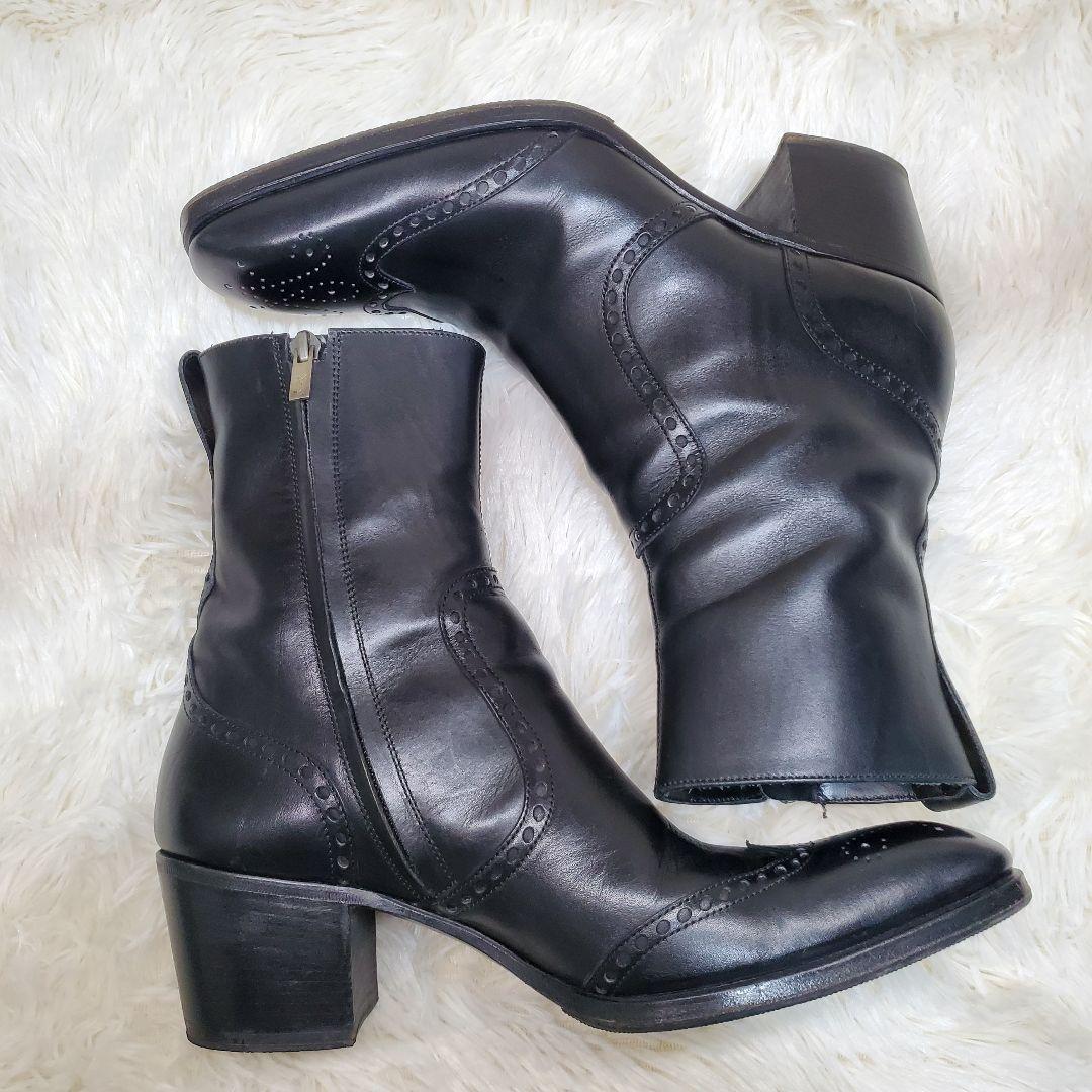 【美品】イヴサンローラン　ジョニーブーツ　サイドジップ　黒　レザー　26.5cm