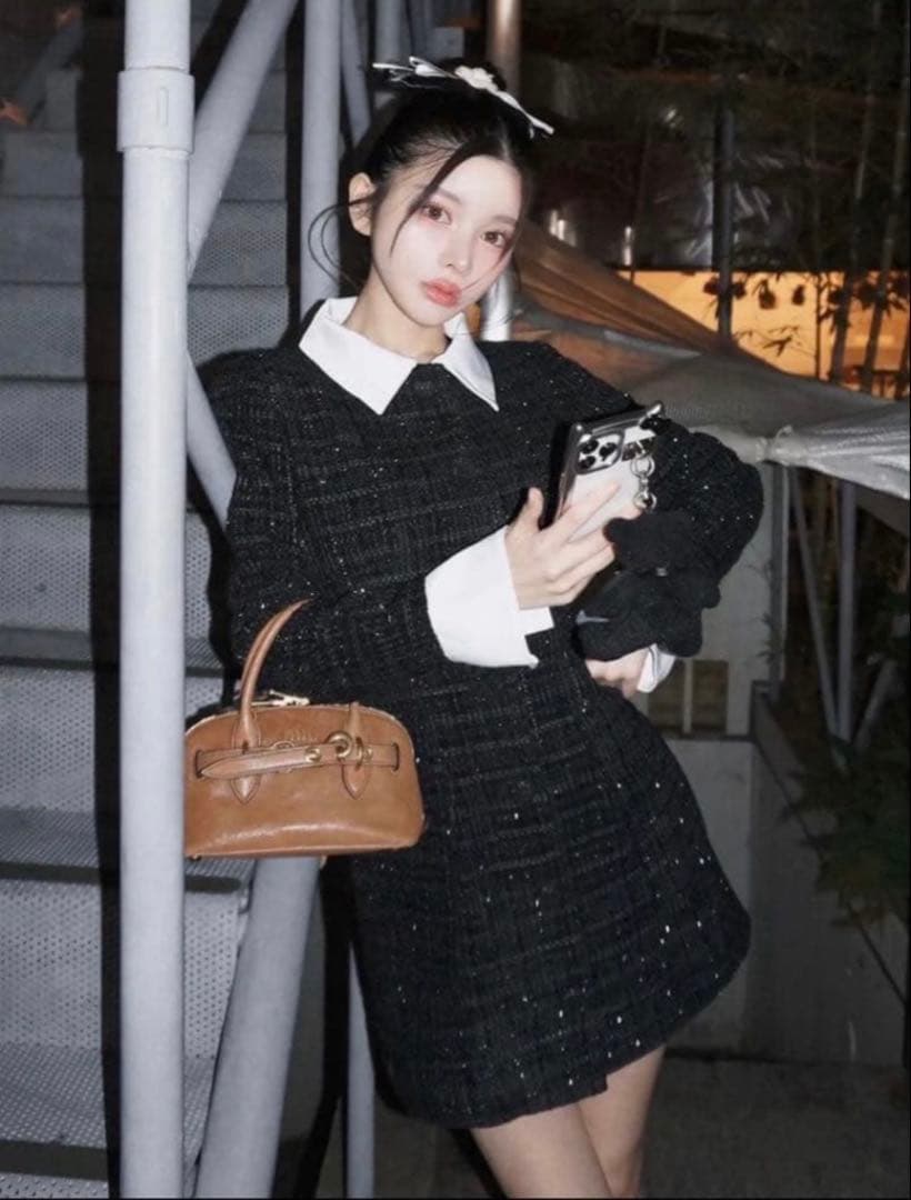 Darich クラシカルボウタイツイードミニワンピース ブラック FL - メルカリ