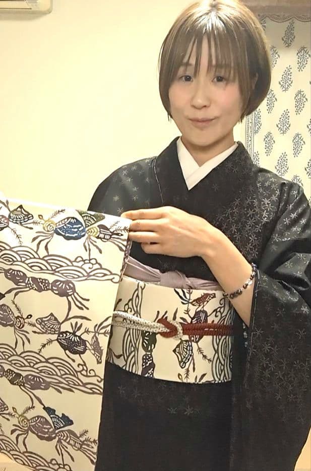 正絹 江戸紅型名古屋帯と大島紬着物、長襦袢、帯締め帯揚げセット