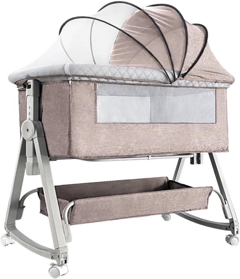 Kino Linpo ベビーベッド 添い寝 新生児ベッド 乳児 高さ6段 カーキ