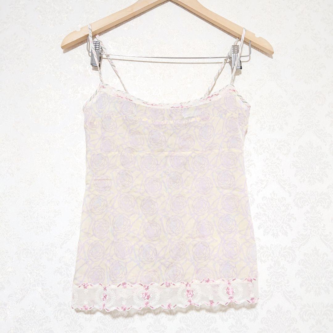 シャネル キャミソール ココマーク バックリボン シアー レース 花柄 刺繍 She's Closet キャミソール 花柄刺繍シアー ビスチェ チュール