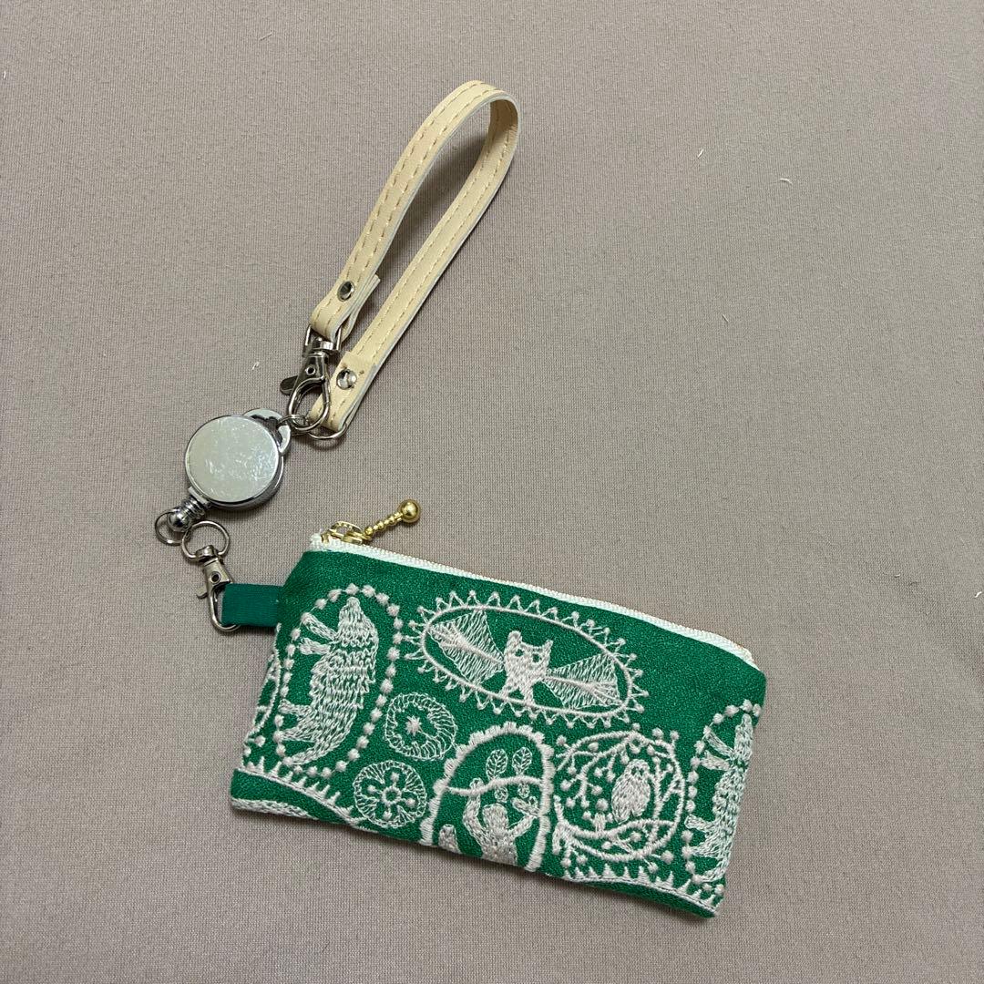 ミナペルホネンハンドメイドjungle relief green ポーチカード入