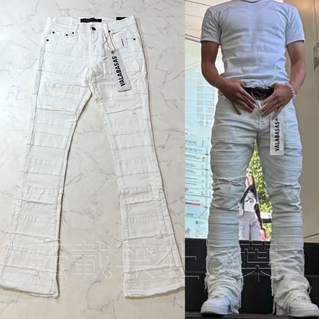 valabasasバラバサス パネルダメージフレアスキニーデニム ホワイト 30