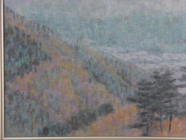 扇 敏之 落款印譜 共シール『富士展望』日本画 岩絵具彩色 10号 0801D