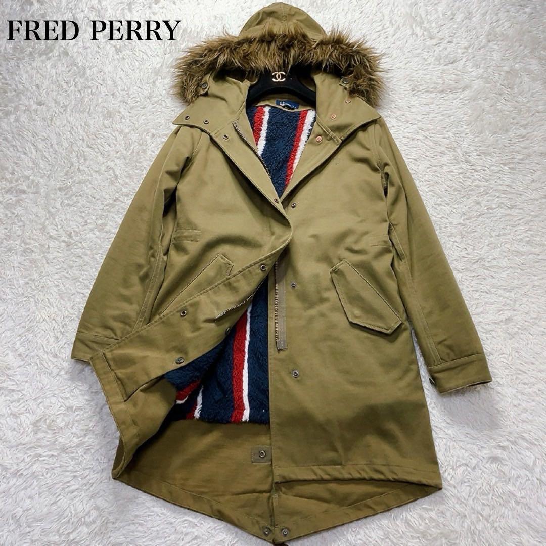 美品✨　フレッドペリー　モッズコート　ボアライナー　ファー　カーキ　 M相当 FRED PERRY - FRED PERRY フレッドペリー フェイクファー 2WAY ボア