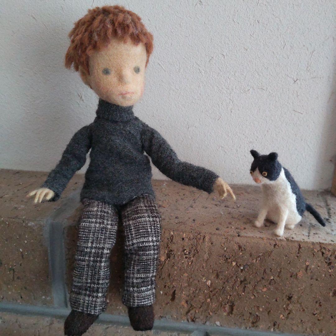 フェルト作家poppetさん 少年と猫 - メルカリ