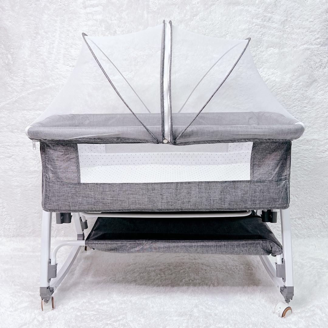 ベビーベッド 高さ調整可能 バウンサー 添い寝 折り畳み 蚊帳