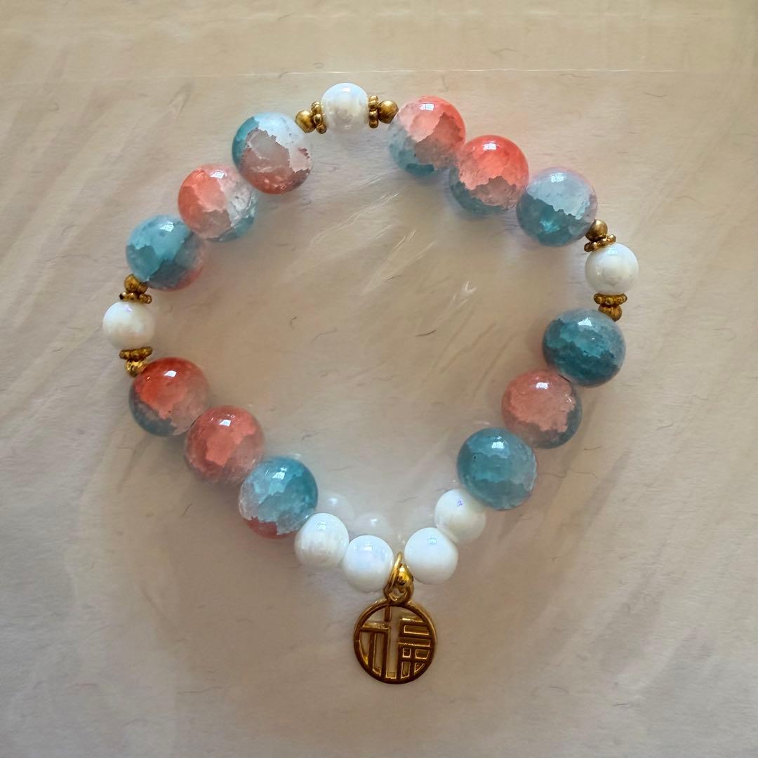 ハンドメイド ガラスビーズ ブレスレット サイズ調整可能・未使用 1点