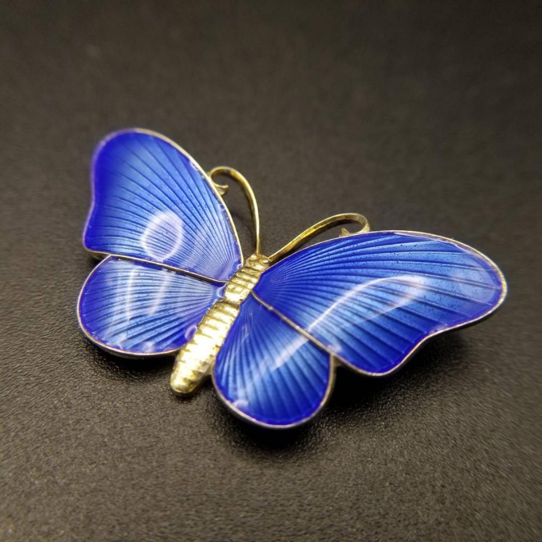 50'60's Ivar Holth ノルウェー ヴィンテージ青い蝶のブローチ Norwegian Silver Gilt & Blue Enamel Butterfly Brooch by Ivar T