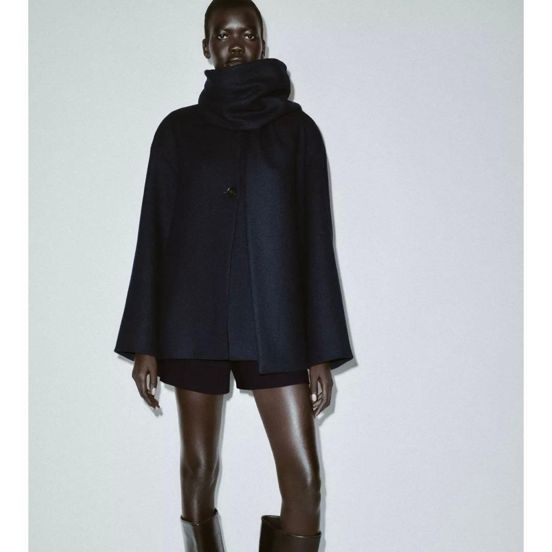 ZARA♡ウールショートスカーフコート♡ネイビー♡ - メルカリ
